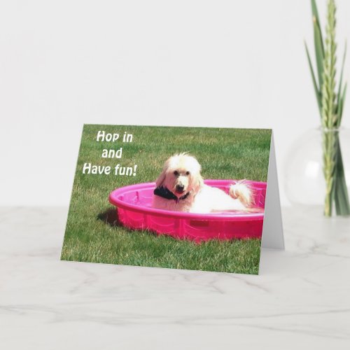 DOG IN POOL SAYS JUMP IN AND ENJOY YOUR BIRTHDAY CARD