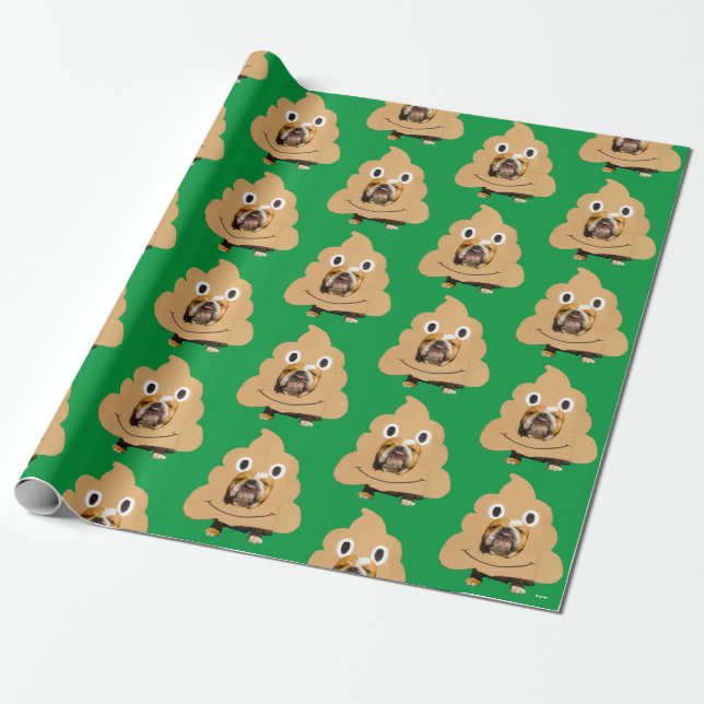Dog in Poop Emoji Costume Wrapping Paper (Unrolled)