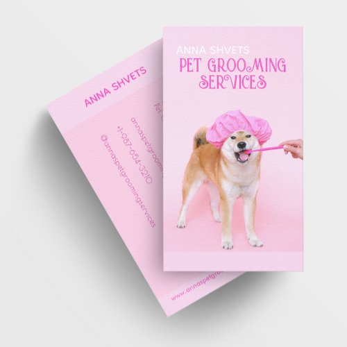 Dog in Shower Cap Pet Grooming Services Business Card