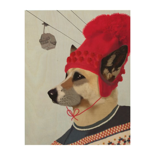 Dog in Ski Sweater Wood Wall Art (Front)