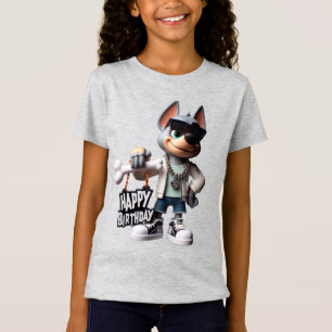 Dog in Sneakers and a Jacket, Happy Birthday, by T-Shirt