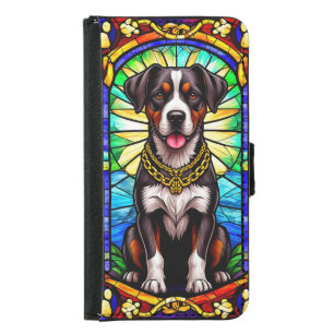 Dog in Stained Glass Style Samsung Galaxy S5 Wallet Case