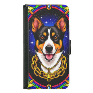 Dog in Stained Glass Style with Vibrant Colors Samsung Galaxy S5 Wallet Case