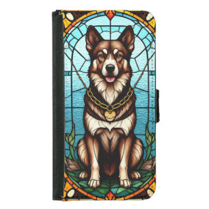 Dog in Stained Glass Style with Vibrant Colors Samsung Galaxy S5 Wallet Case