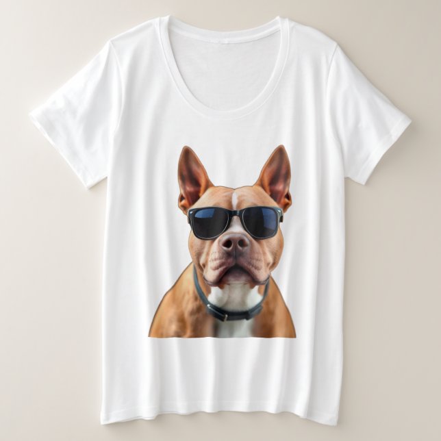 Dog in Sunglasses Women's Plus-Size Basic T-Shirt (Design Front)