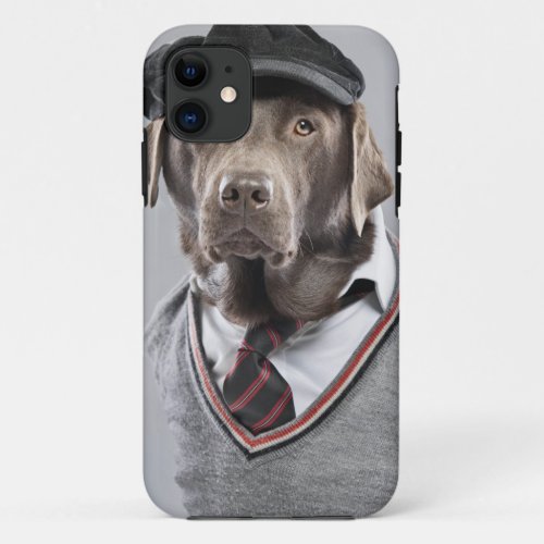 Dog in sweater and cap iPhone 11 case
