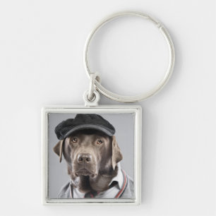 Dog in sweater and cap keychain