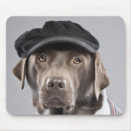 Dog in sweater and cap mouse pad