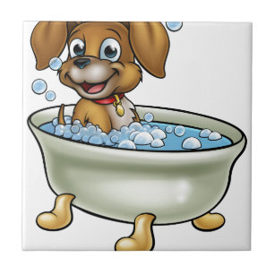 Dog in the Bath Cartoon Ceramic Tile