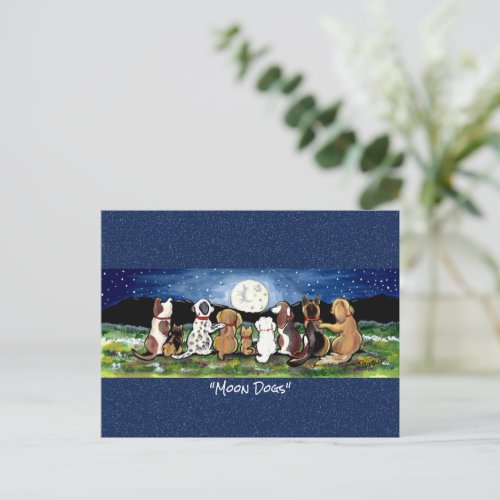 Dog in the Moon Whimsical Watercolor Art Postcard