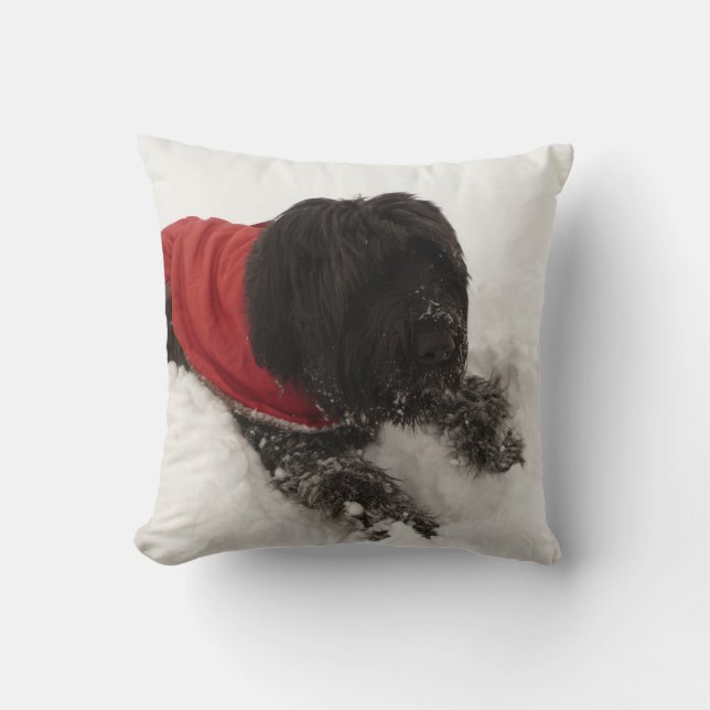 Dog in the Snow Throw Pillow (Front)