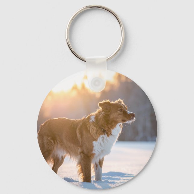 Dog in the Snow Winter Scene Keychain (Front)