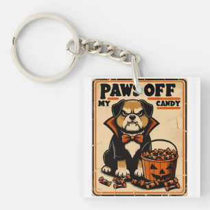 Dog in Vampire Costume Guarding Halloween Candy Keychain