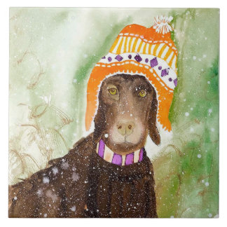 Dog in Winter Ceramic Tile (6" square)