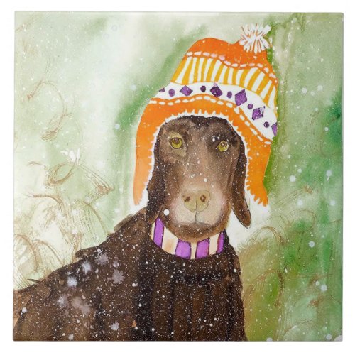 Dog in Winter Ceramic Tile 6 square