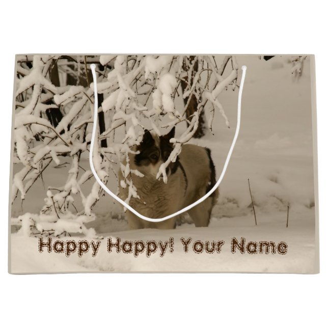 Dog in winter large gift bag (Front)