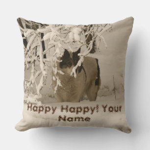 Dog in winter throw pillow
