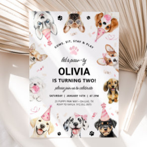 DOG Invitation, Pink Puppy Dog Birthday Invitation