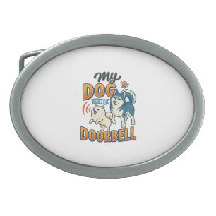 Dog Is Doorbell Barking White Blue_1 Belt Buckle