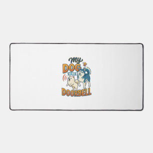 Dog Is Doorbell Barking White Blue_1 Desk Mat