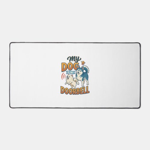 Dog Is Doorbell Barking White Blue_1 Desk Mat
