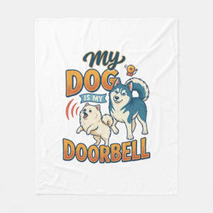 Dog Is Doorbell Barking White Blue_1 Fleece Blanket