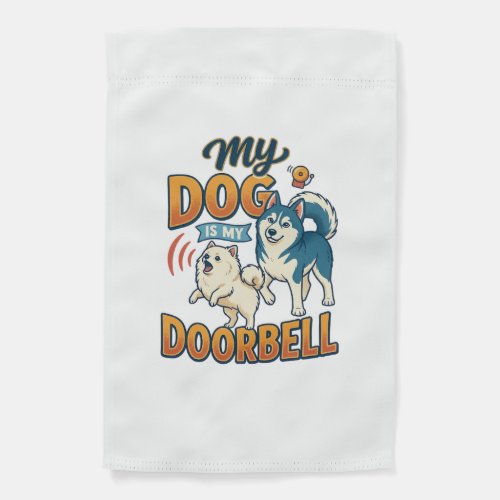 Dog Is Doorbell Barking White Blue_1 Garden Flag