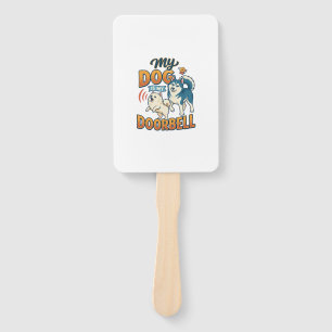 Dog Is Doorbell Barking White Blue_1 Hand Fan