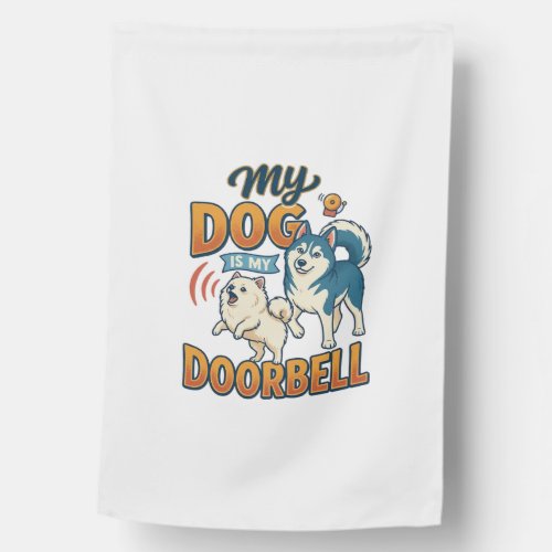 Dog Is Doorbell Barking White Blue_1 House Flag