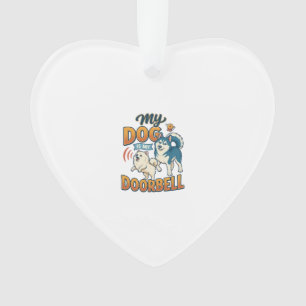 Dog Is Doorbell Barking White Blue_1 Ornament