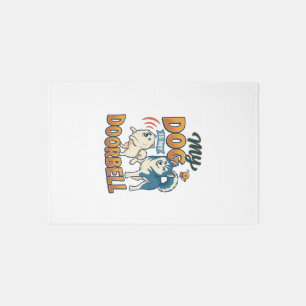 Dog Is Doorbell Barking White Blue_1 Rug