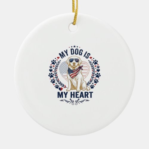 Dog Is Heart American Flag Sunglasses_1 Ceramic Ornament