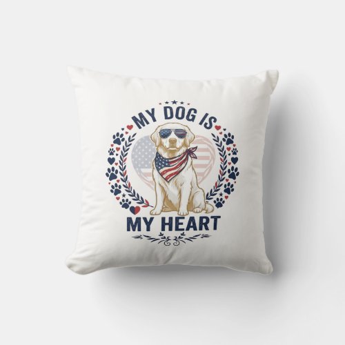 Dog Is Heart American Flag Sunglasses_1 Throw Pillow