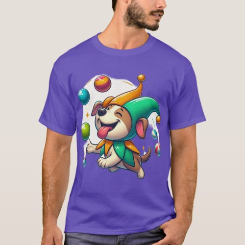 Dog Jesters Hat Juggling Balls T_Shirt