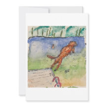 Dog Jumping Off Dock Greeting Card