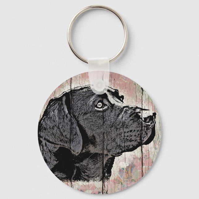 Dog Keychain Pastel Wood Labrador Head (Front)