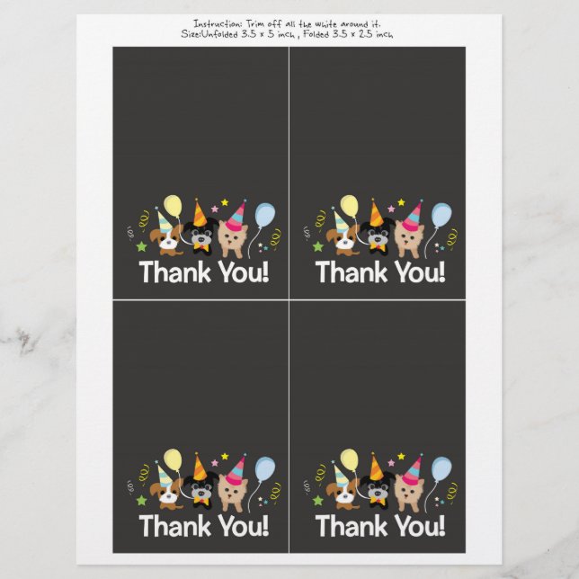 dog, kids birthday party Thank You card Flyer (Front)