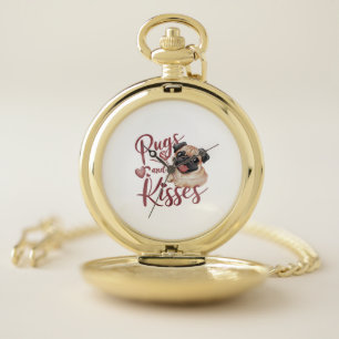 dog kiss .Pugs & Kisses Watercolor Tee Pocket Watch