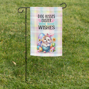 Dog Kisses Easter Wishes Maltese Garden Flag