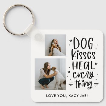 Dog Kisses Editable Color Dog Lover Keychain by berryberrysweet at Zazzle