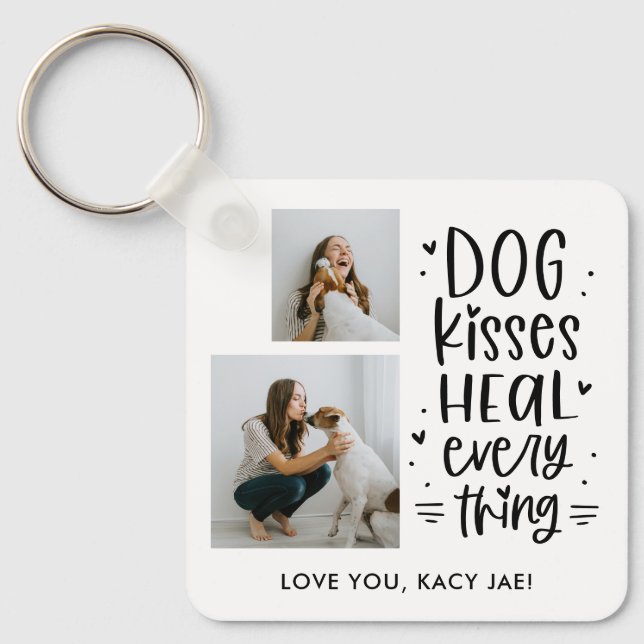 Dog Kisses Editable Color Dog Lover Keychain (Front)