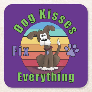 Dog Kisses Fix Everything Square Paper Coaster