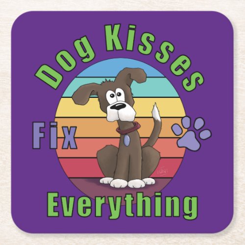 Dog Kisses Fix Everything Square Paper Coaster