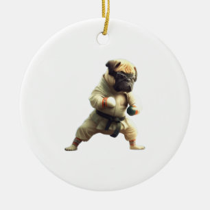 Dog Knows Karate transformed Ceramic Ornament