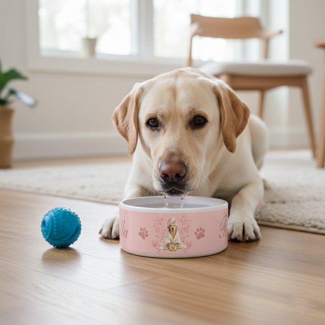 Dog Lab Charm Paw Pink Custom Biscuit Ceramic Bowl (Creator Uploaded)