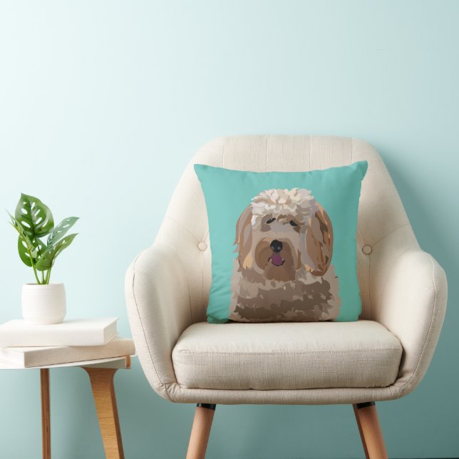 Dog Labradoodle Cute Pet Throw Pillow (Chair)