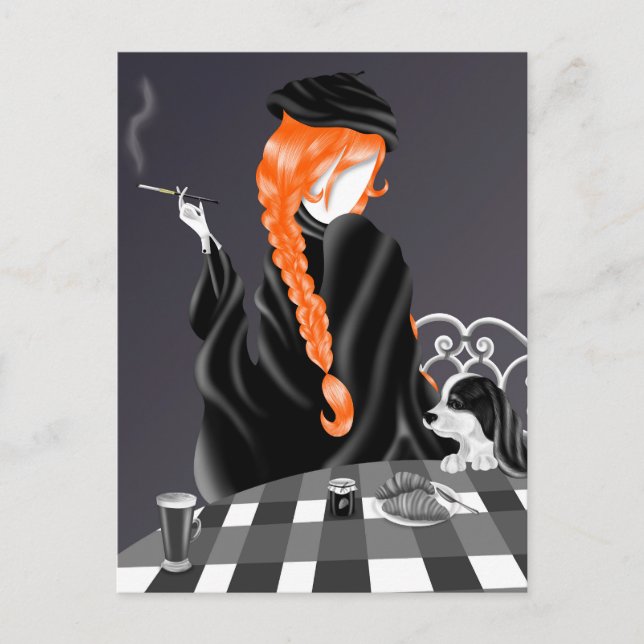 Dog & Lady at café Ginger Hair Postcard (Front)