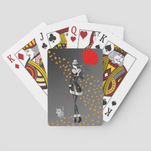 Dog & Lady Autumn Leaves Playing Cards