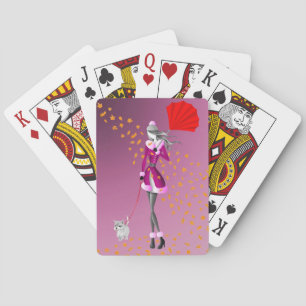 Dog & Lady Autumn Leaves Playing Cards