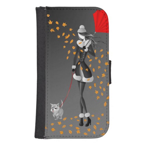 Dog  Lady Autumn Leaves  Wallet Case